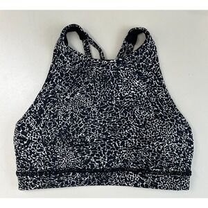 LULULEMON Energy Bra High‎ Neck Black White Print Size 4 Pads Luxtreme Sports